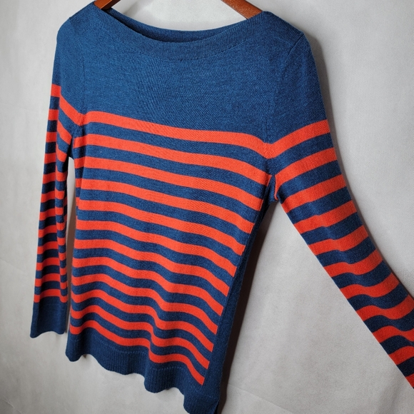 Talbots Sweater Blue Red Stripe Fine Merino Wool Long Sleeve Pullover Preppy S - Picture 2 of 12